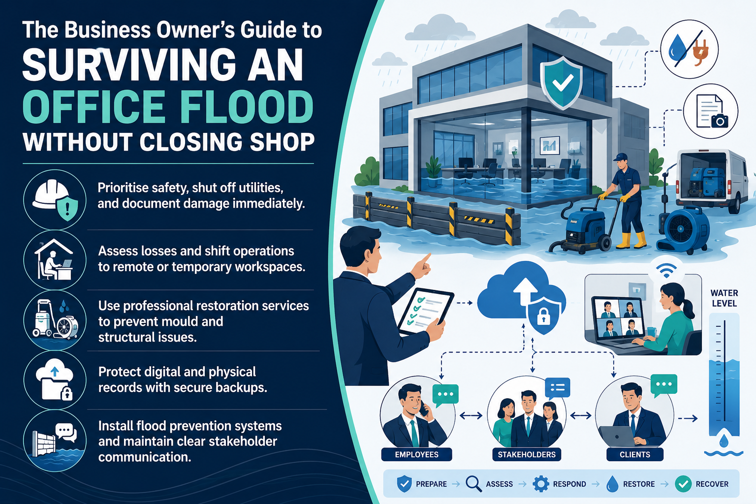 This guide helps you navigate office flood cleanup in Sydney and continue operations smoothly.