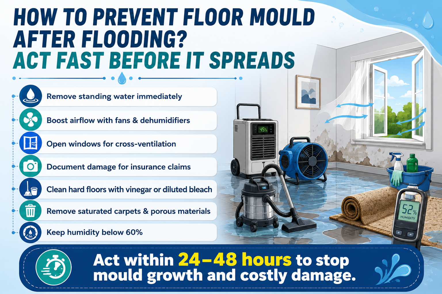 Black mould removal in Sydney requires understanding this urgent timeline. Mould can become visible within just 24 to 72 hours after flooding.